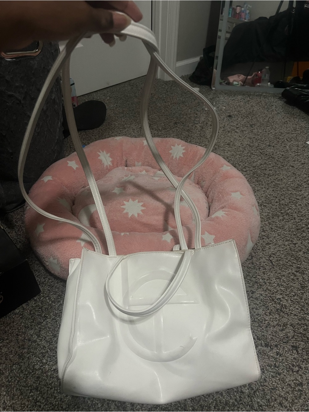 Telfar White Embossed Logo Tote